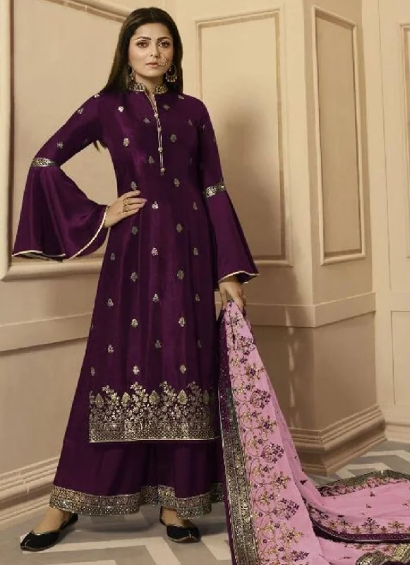Purple Rangoli Silk Georgette Dress Lehenga Tunics Ceremony elegant