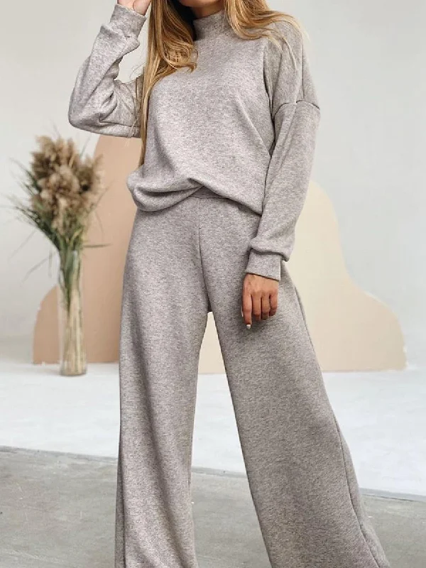 Fashion Turtleneck Sweater Loose Pants Suit Thin Thick Dense