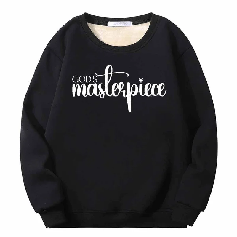 God's Masterpiece Letters Crew Collar Fleece Sherpa Sweatshirt Hoodie with Gradient Ombre Colorful