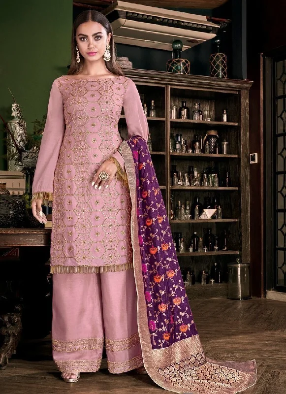 Dusty Pink Palazzo style Dress Tussar Satin A-Line Day Work