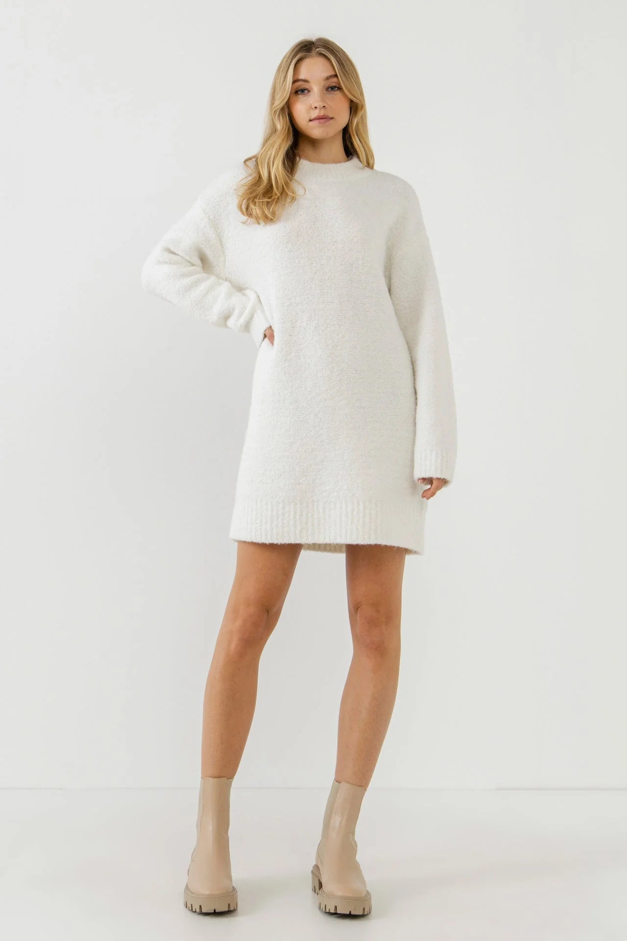 Cozy Round Sweater Dress Cable Knit Ribbed Knit Lace Knit