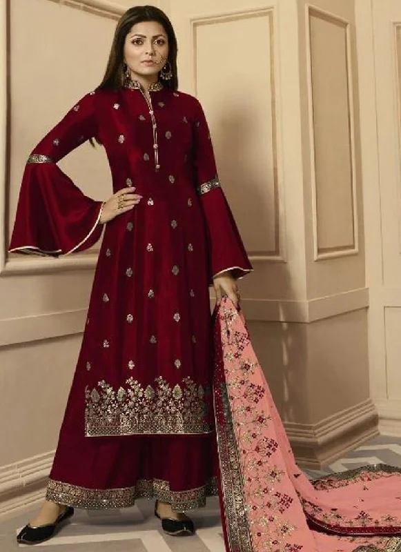 Maroon Rangoli Silk Georgette Dress Lehenga Tunics Spring floral