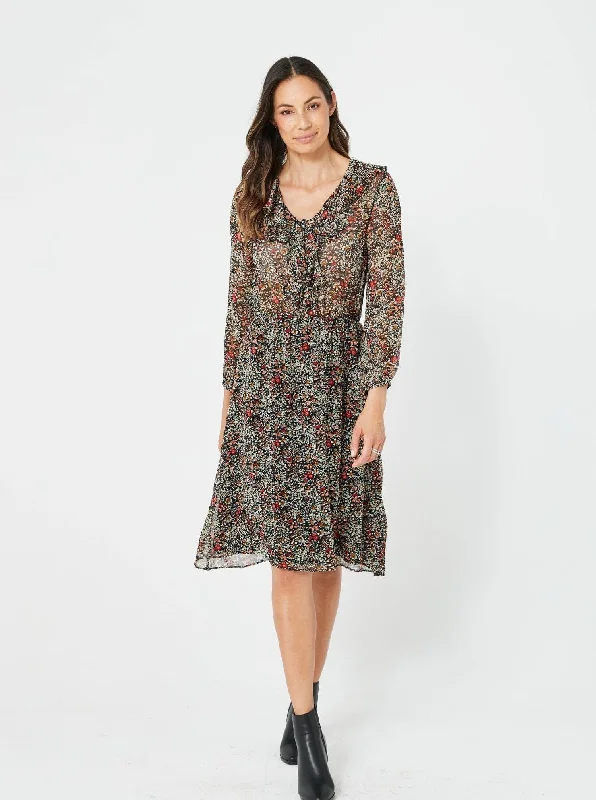 Woman Winter Floral Print Long Sleeves Dress - Emmy Dress