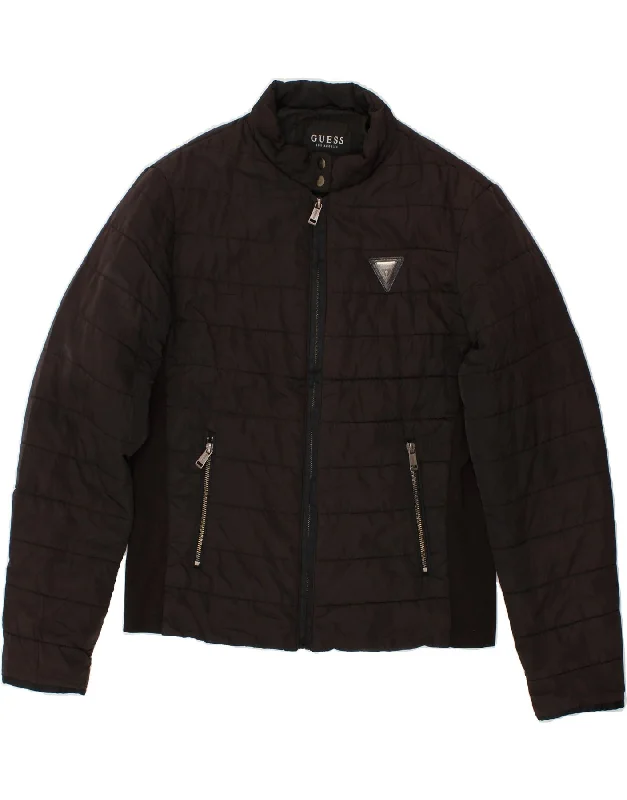 GUESS Womens Padded Jacket UK 14 Medium Black Polyester Mesh Jacket Canvas Jacket Denim Jacket