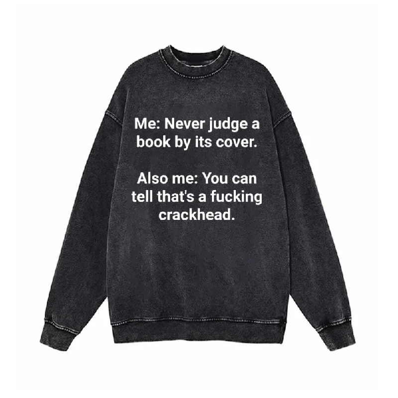 Me Never Judge A Book Vintage Washed Sweatshirt Hoodie with Button Classic Timeless