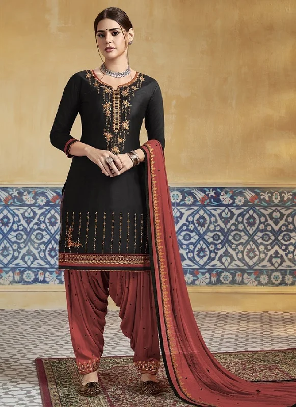 Black Pure Satin Patiyala Dress Tunics Trousers formal