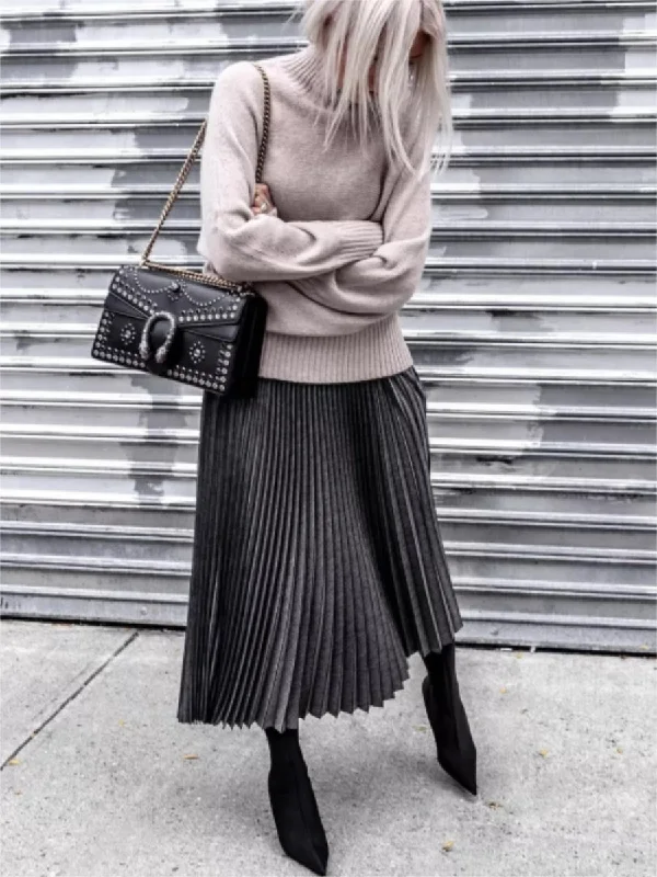 Fashion Women'S Knitted Sweater Pleated Skirt Suit Rayon Fabric Velvet Fabric Corduroy Fabric