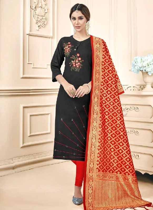 Black Slub Cotton Chudidar Dress Tunics Brand named