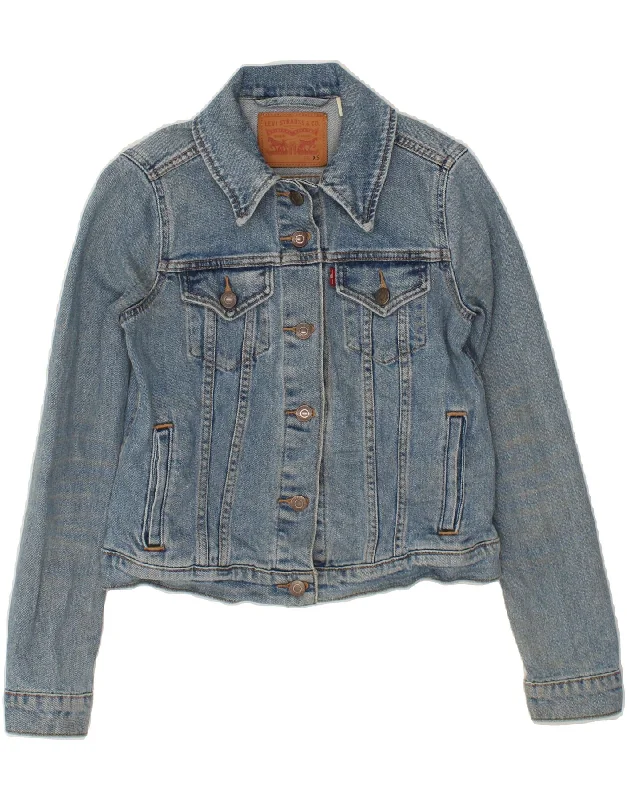 LEVI'S Womens Crop Denim Jacket UK 6 XS Blue Cotton Hoodie Zip-Up Jacket Button-Up Jacket