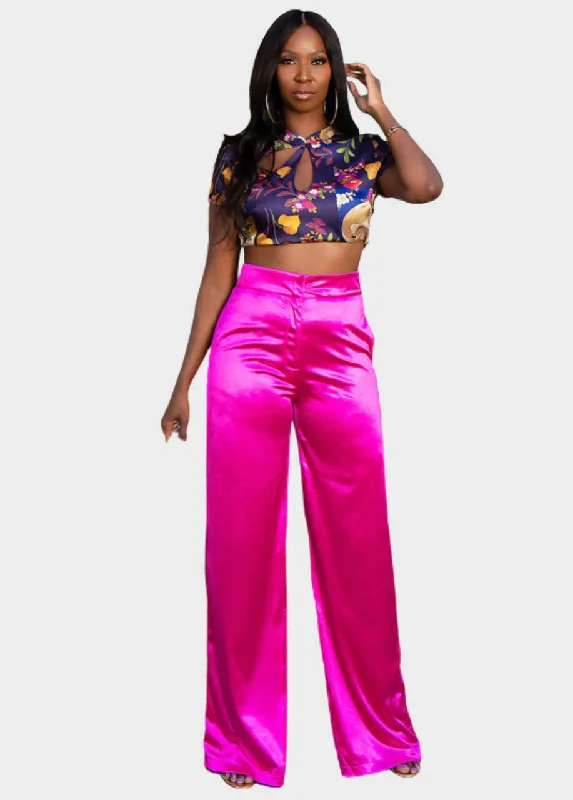 Mila Wide Leg Pants - Magenta Comfortable Denim Pants