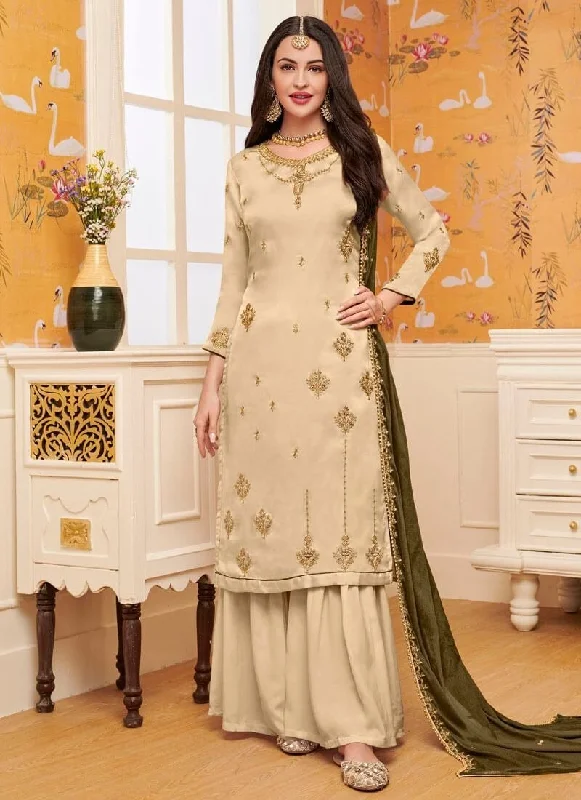 Beige Satin Georgette Sharara Dress Tunics Wedding white