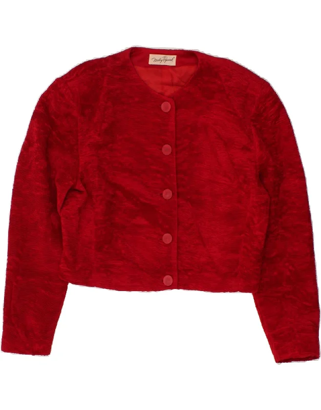 VINTAGE Womens Crop 5 Button Blazer Jacket IT 48 XL Red Silk Rayon Fabric Velvet Fabric Corduroy Fabric