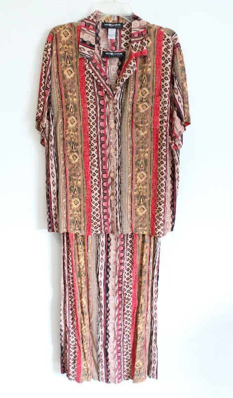 Sag Harbor Vintage Aztec Patterned 2-Piece Dress & Top Set | 1X Crew Neckline Casual