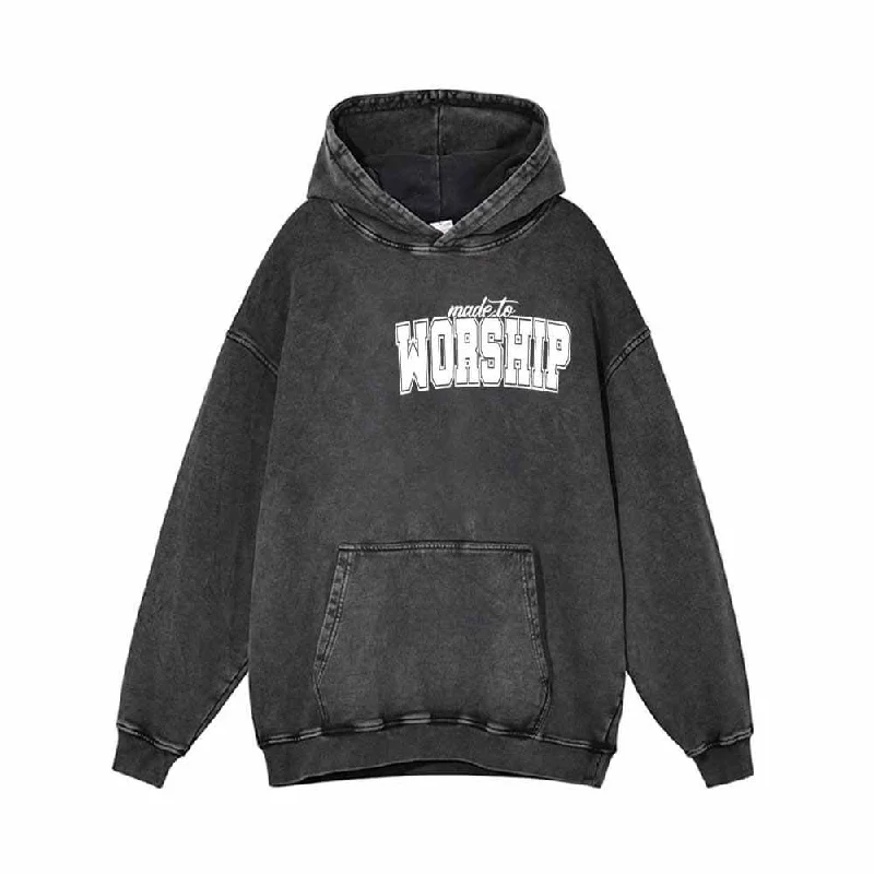 Made to Worship Letters Vintage Washed Hoodie Hoodie with Relaxed Fit Easy Casual