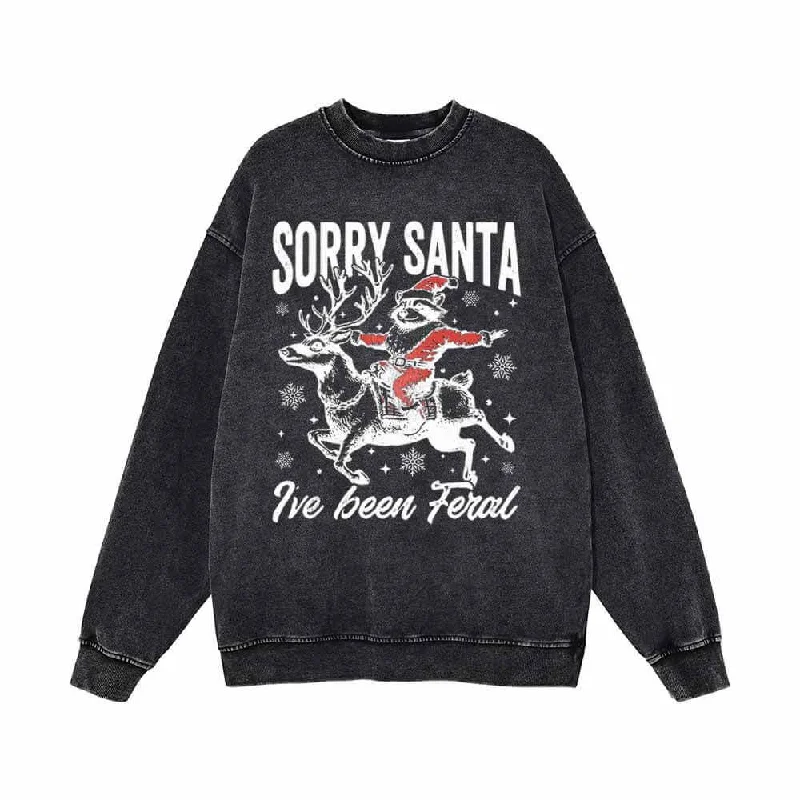 Sorry Santa I’ve Been Fend Raccoon and Elk Vintage Washed Sweatshirt Hoodie Crop Top Short Trendy