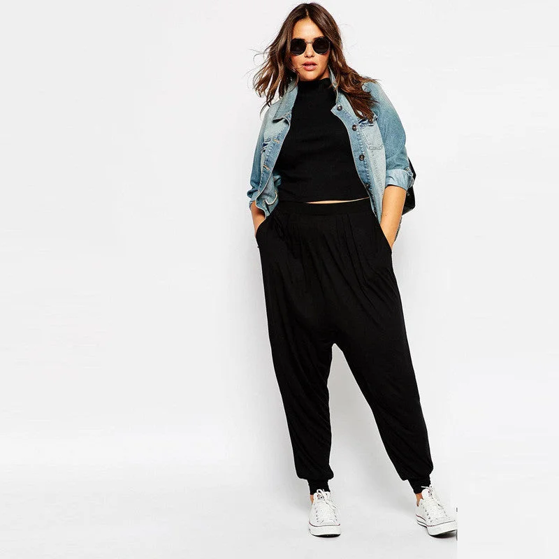 Harem Pants Plus Size Women Pants 3XL 4XL Solid Black Loose Women 5XL Autumn Casual Hiphop Patchwork Female Clothing Casual Track Pants
