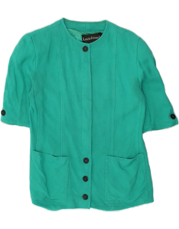 LOUIS FERAUD Womens Short Sleeve Blazer Jacket UK 14 Large Turquoise Satin Jacket Silk Jacket Chiffon Jacket