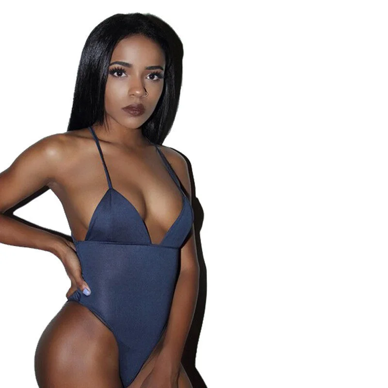 women high cut deep v one piece backless monokini bodysuit sling solid women short rompers jumpsuit Comfortable Shaping Bodysuit