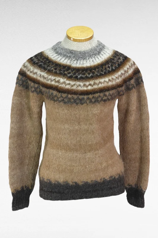 80s Handmade Fair Isle Brwn/Gray Sweater    S/M Soft Cozy Warm