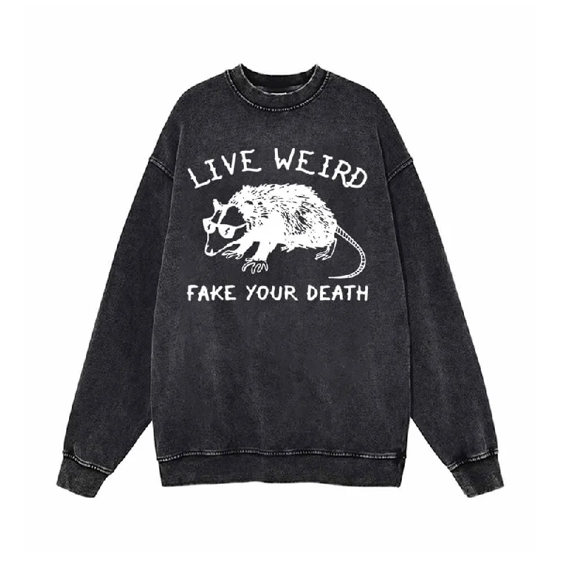 Live Weird Fake Your Death Rat Pattern Sweatshirt Hoodie with Half-Zip Sporty Casual