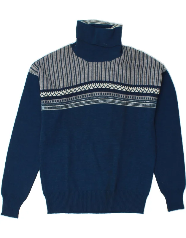 VINTAGE Womens Roll Neck Jumper Sweater IT 48 XL Navy Blue Fair Isle Wool Chenille Fabric Brocade Fabric Lace Fabric