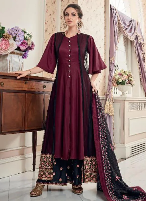 Maroon Heavy Maslin With Net Palazzo Dress Tunics Summer linen