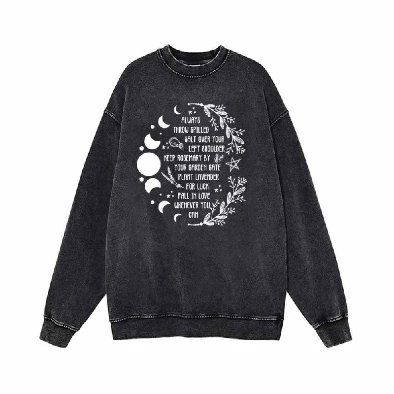 Full Moon Branch Always Throw Vintage Washed Sweatshirt Hoodie with Hood Adjustable Protection