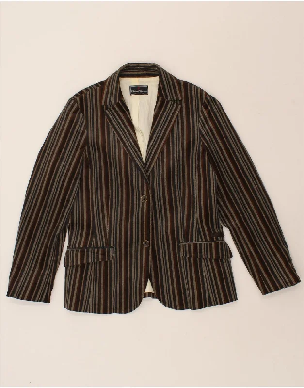 CONTE OF FLORENCE Womens 2 Button Blazer Jacket IT  46 Large Brown Striped Belted Jacket Elasticated Jacket Padded Jacket