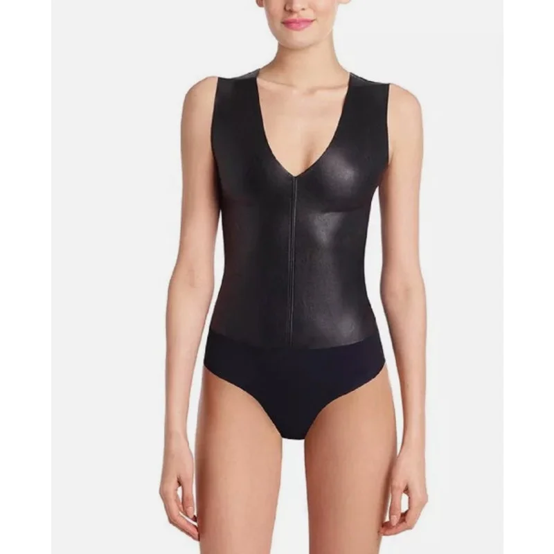 COMMANDO Women's Faux Leather Deep-V Bodysuit Medium Black Stylish Underwear Bodysuit