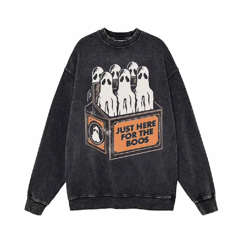 Just Here For The Boos Vintage Washed Sweatshirt Hoodie with Longline Fit Extended Stylish
