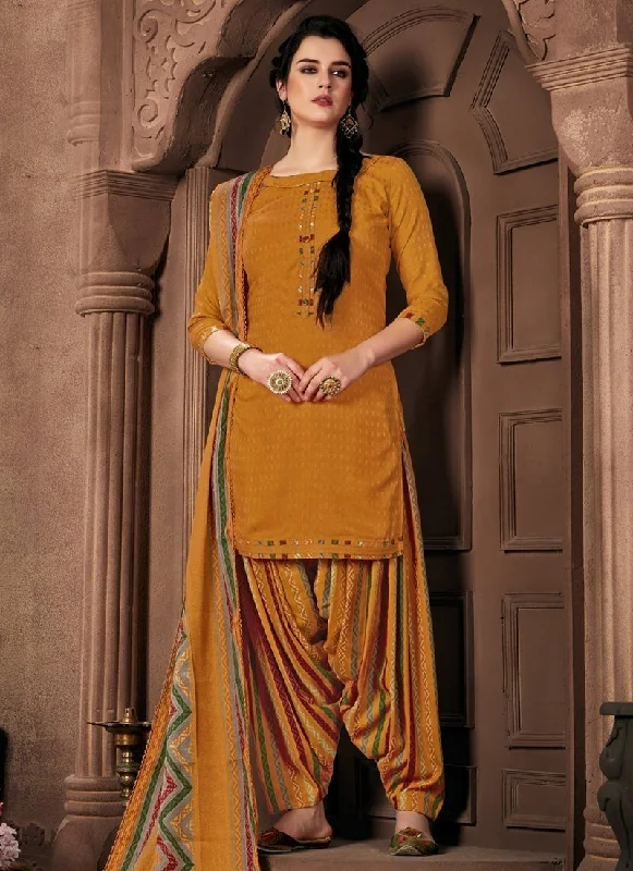 Orange Pure Pashmina Jacquard Patiyala Dress Boat Neckline Classic
