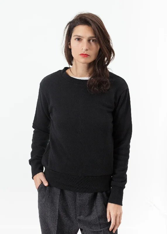 Loopwheeler Sweatshirt in Black Hoodie with Ribbed Neckline Snug Warm