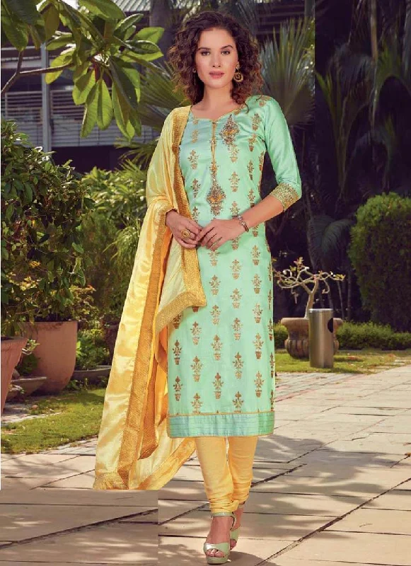 Sea Green Chudidar style Suit Satin Dress Tunics Essential wardrobe