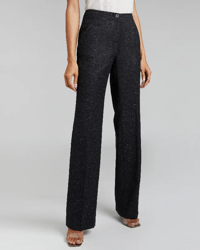 DELLA Straight Leg Pant in Charcoal Wool Donegal Comfy Cargo Trousers