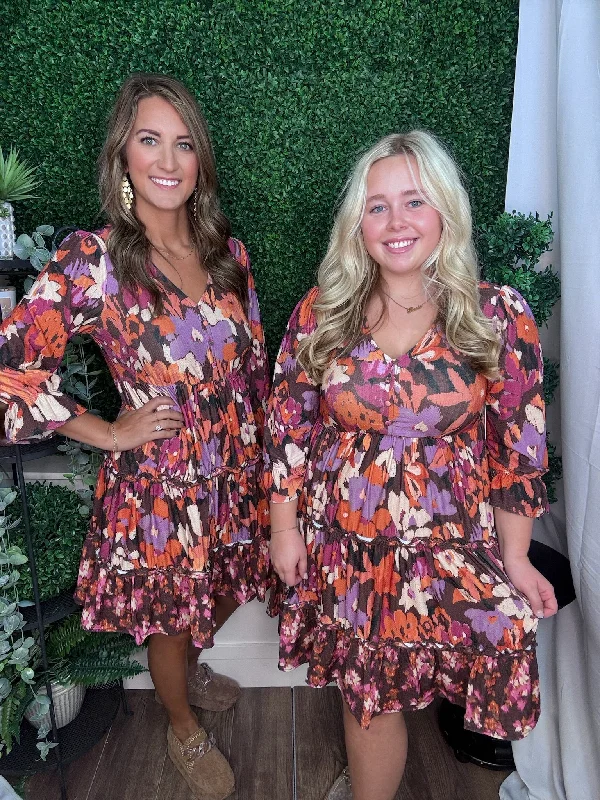 3/4 SLEEVE DRESS W/FLOUNCE - RUM Tunics Running lightweight