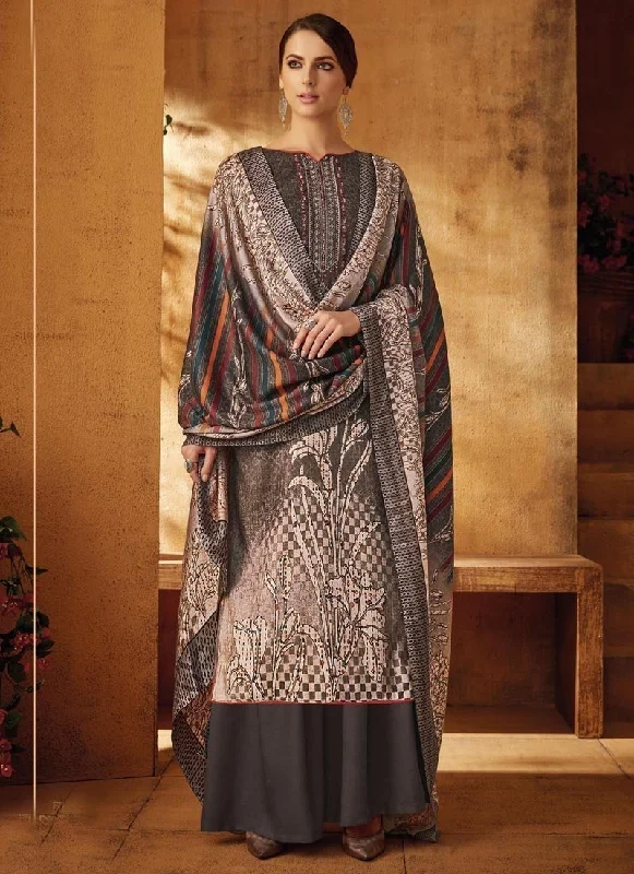 Dark Brown Pure Pashmina Jacquard Palazzo Dress Tunics Plaid country