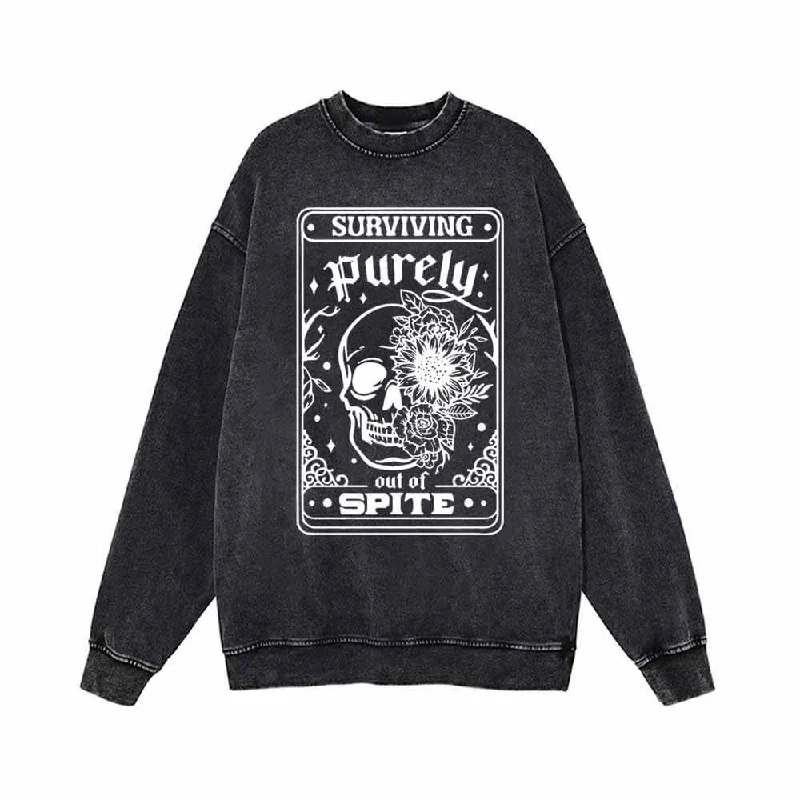 Survival Purely Out Of Spite Skull Tarot Sweatshirt Hoodie with Ribbed Hem Stretchable Secure
