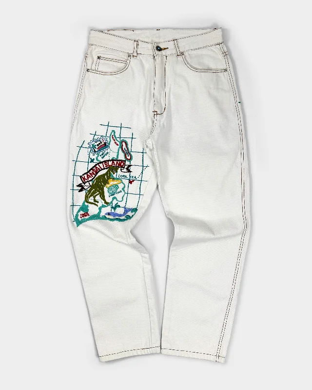 Kansai Yamamoto (O2) Embroidery White Pants 1990's Classic Pleated Pants