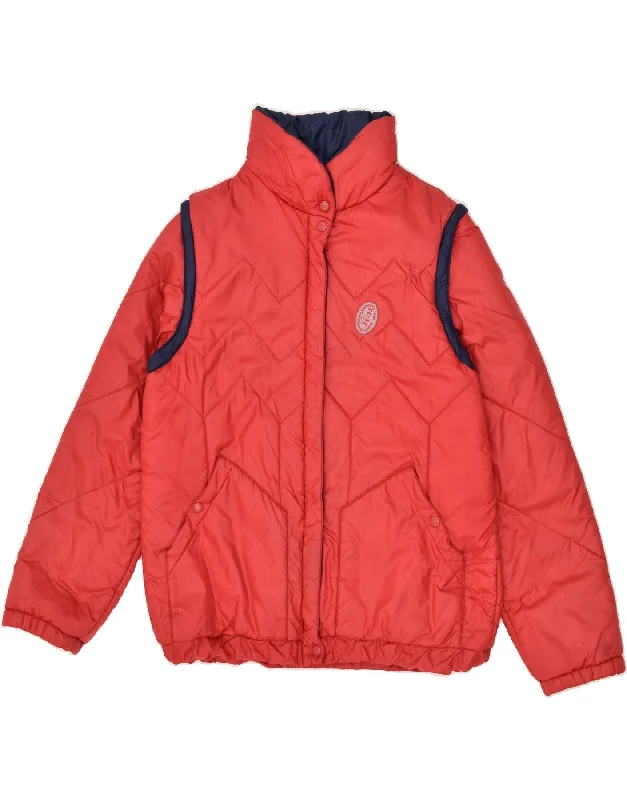 VINTAGE Womens Padded Jacket UK 14 Medium Red Polyamide Wool Fabric Cashmere Fabric Tweed Fabric