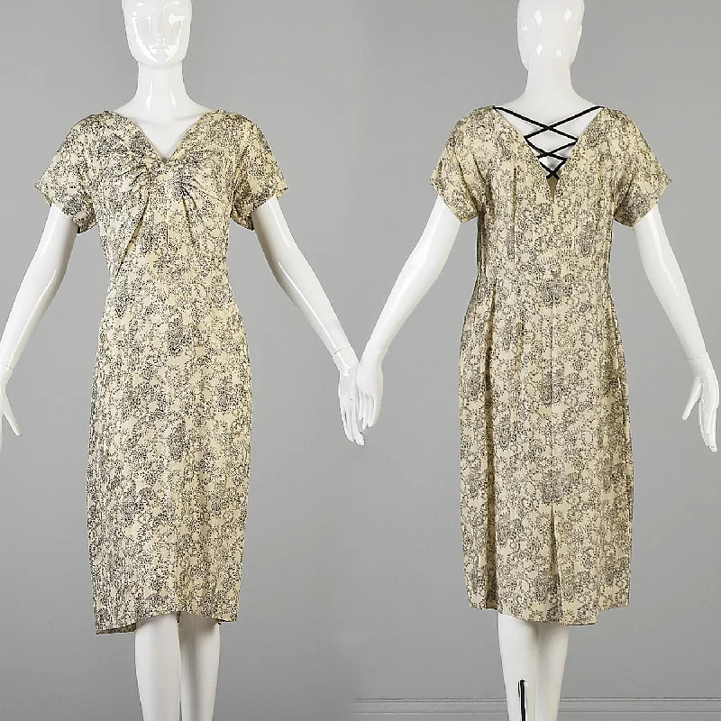 1940s Silk Dress with Velvet Faux Lace Back