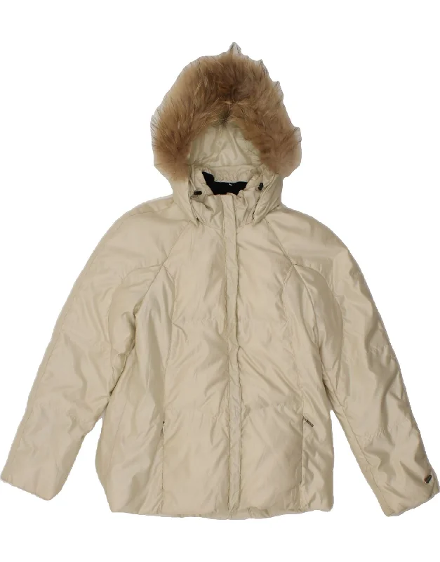 COLMAR Womens Hooded Padded Jacket IT 40 Small Beige Polyamide Corduroy Jacket Velvet Jacket Brocade Jacket