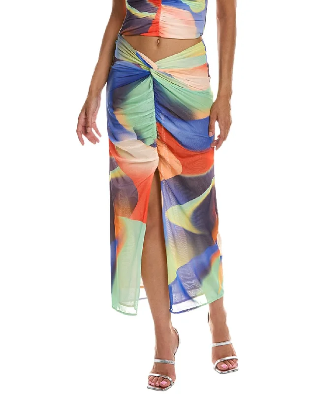 Nicholas Monroe Draped Split Front Midi Skirt velvet skirt luxury