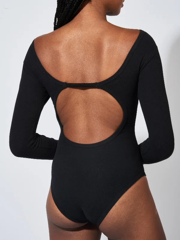 Black La Scala Bodysuit Comfortable Stretch-Fit Bodysuit