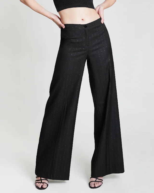 AYLA Striped Wide Leg Wool Pant Comfy Cargo Trousers