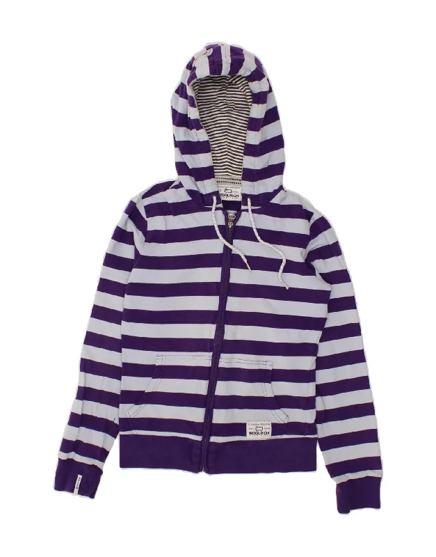 WOOLRICH Womens Zip Hoodie Sweater UK 10 Small Purple Striped Cotton Modern Contemporary Chic