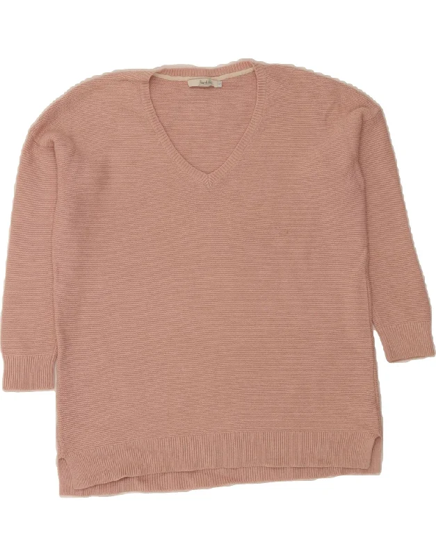 BODEN Womens Loose Fit V-Neck Jumper Sweater UK 16 Large Pink Cotton Silk Blend Satin Velvet