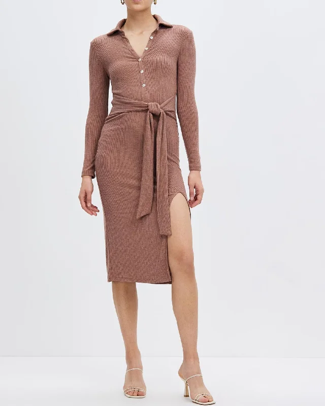 Women's Fashionable Tight Fitting Long Sleeves Brown dress by Kaja Clothing - Bena Dress