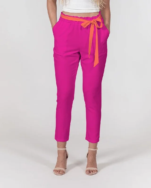 Mina Rose Red Belted Tapered Pants Cozy Knit Pants