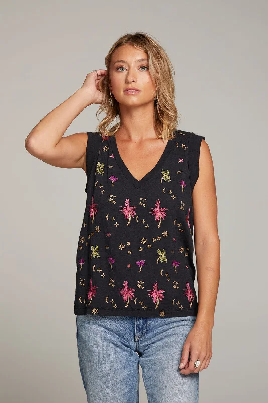 Rolled Night Palm Armhole V-neck Muscle Tank lime green tank