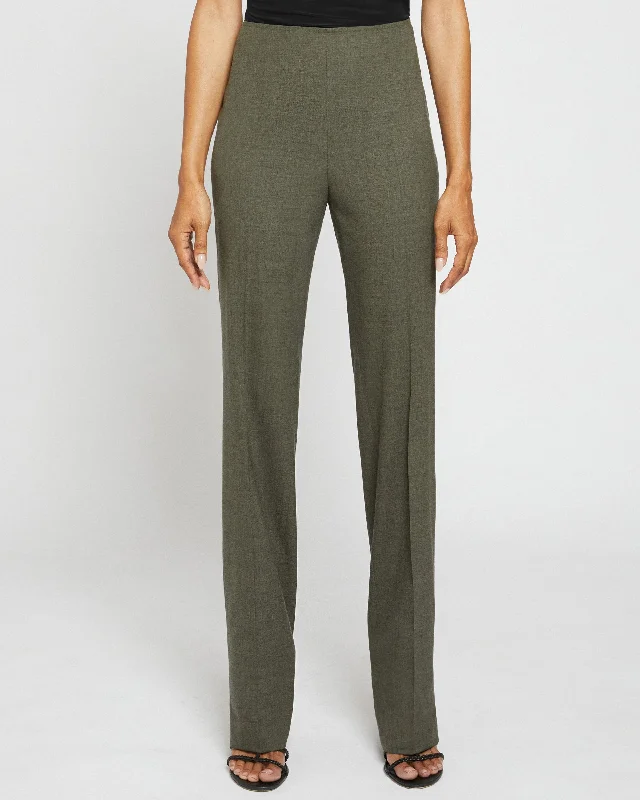 SOFIA Straight Leg Pant with Side Zip in Virgin Wool Stretch Comfortable Pleated Pants